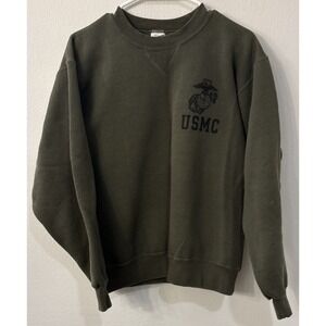 USMC Marine Corps Crewneck Sweatshirt Mens Small  Green USA Military‎ Pullover